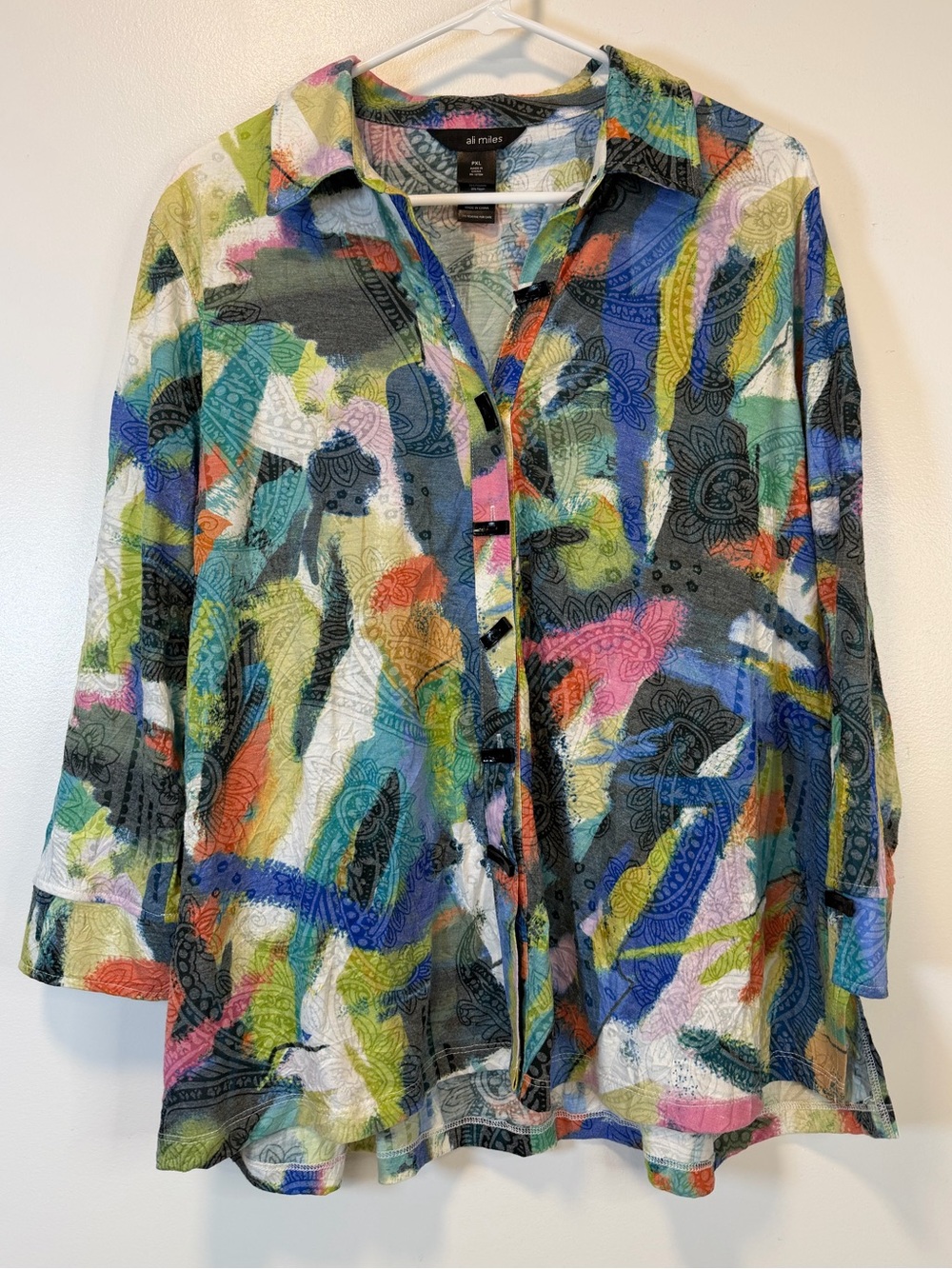 Ali Miles Water Color Paisley Print Button-Up Shirt Rectangle Buttons‎ XL Petite